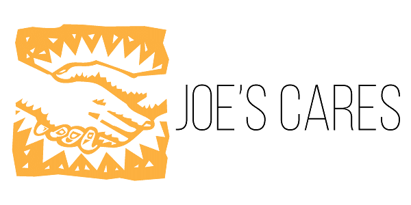 Handshake logo with text "Joe's Cares" featuring stylized yellow graphic design.